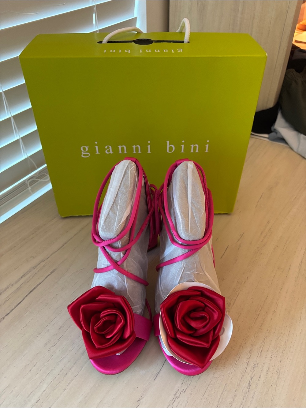 Gianni Bini Hot Pink Rose Wrap-Heel Sandals